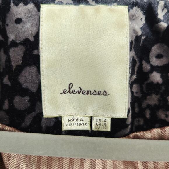Anthropologie Elevenses Lumi Velvet Blazer Women 4 Black Gray Floral Boho Preppy - Picture 7 of 11